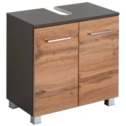 Held ParesBadezimmer : Säulenschrank, Spiegelschrank, Waschtischunterschrank - graphit/gelb