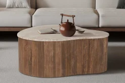 Rousseau Paul 83 cm Mangoholz Couchtisch mit Travertin