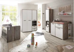 Petrus Kleiderschrank 138cm mit 3 Türen und 2 Schubladen - weiß/ driftwood