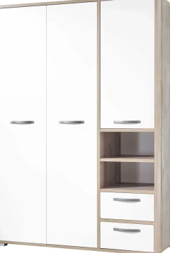 Petrus Kleiderschrank 138cm mit 3 Türen und 2 Schubladen - weiß/ driftwood