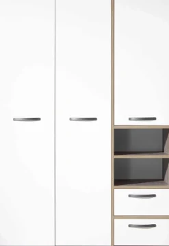 Petrus Kleiderschrank 138cm mit 3 Türen und 2 Schubladen - weiß/ driftwood