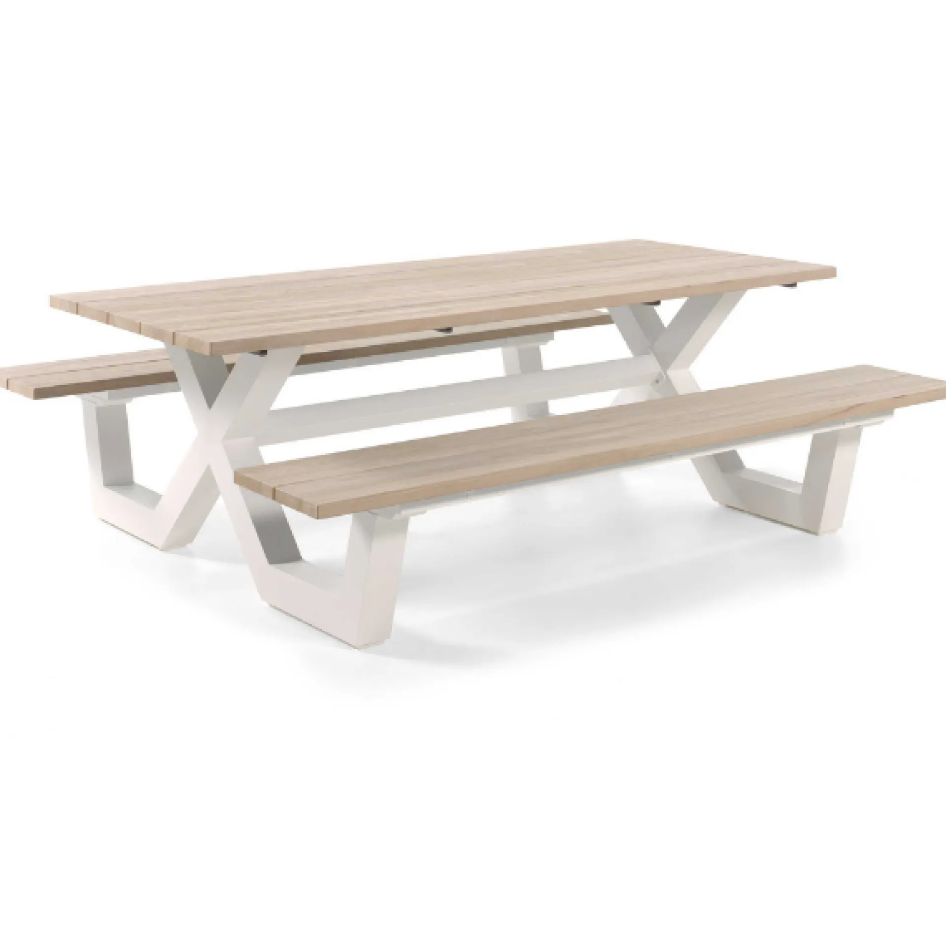 Gescova Picknicktisch Charles - 220x100 cm - Aluminium Weiß mit Teakholz