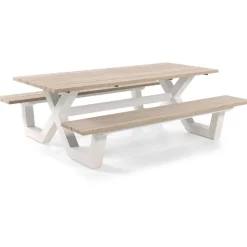 Gescova Picknicktisch Charles - Aluminium Weiß, Teak - 280x100 cm - Braun/Weiß