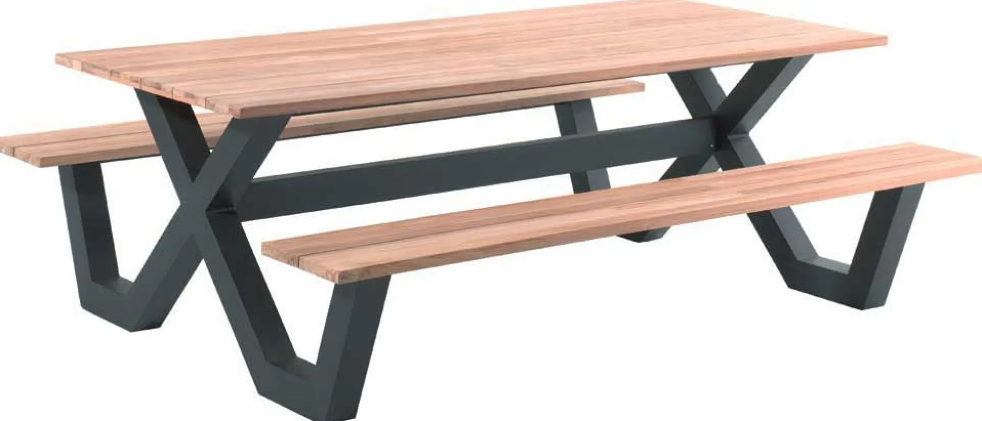 Gescova Picknicktisch Charles - Teakholz, Aluminium - 280x100x76 cm - Braun/Schwarz