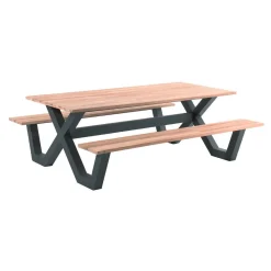 Gescova Picknicktisch Charles - Teakholz, Aluminium - 280x100x76 cm - Braun/Schwarz