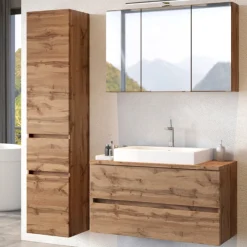 Held PiscaBadezimmer : Spiegelschrank, Waschtischschrank, Säulenschrank - Eiche Dekor