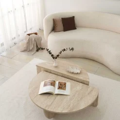 Emob Podium Couchtisch | 100 % MELAMIN | Travertin