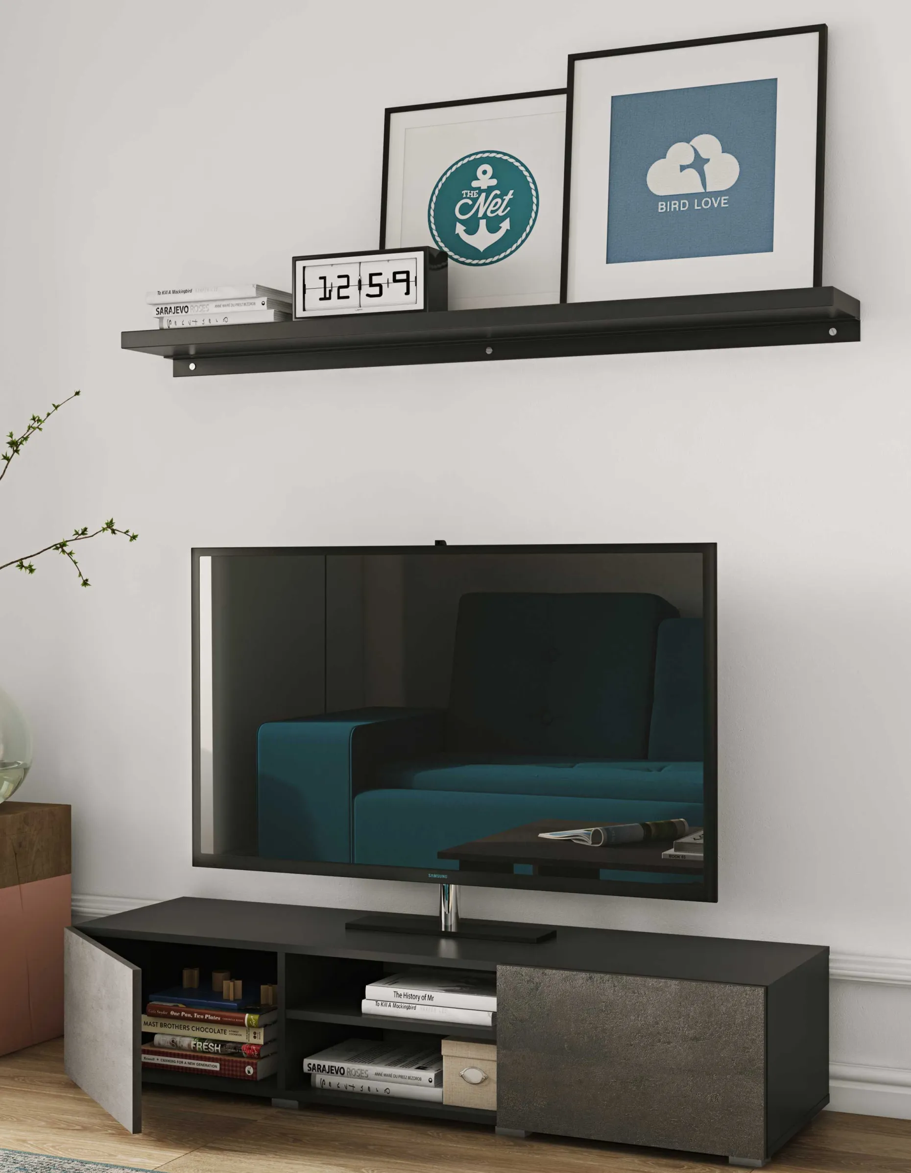 Podium TV-Möbel 140 cm - schwarz/Beton