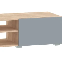 Polka TV-Schrank 140 cm 2 Flügeltüren, 2 offene Fächer - Eiche /Celadon grau