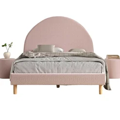 Polsterbett Maeva 140x200cm mit zwei Nachttischen - rosa Bouclé-Stoff