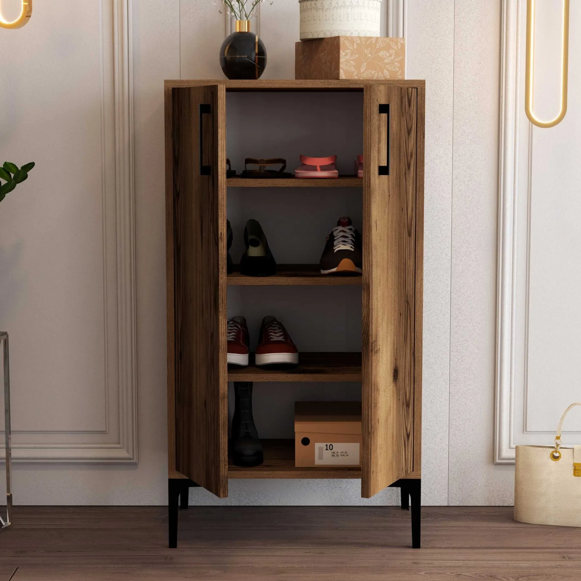 Prag Schuhschrank | 100 % MELAMIN | Walnuss