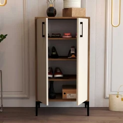Prag Schuhschrank | 100 % MELAMIN | Walnuss, Creme