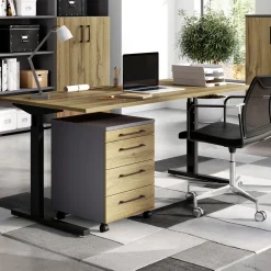Germania Presley Schreibtisch 180cm mechanisch verstellbar - Eiche/schwarz