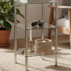 Haku Quadratischer Beistelltisch Bas - 39x39x75 cm - Chromstahl/Sicherheitsglas