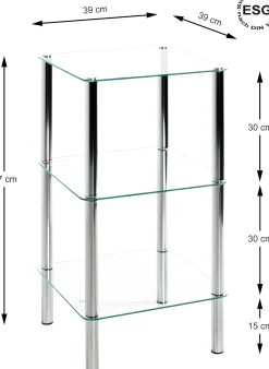 Haku Quadratischer Beistelltisch Bas - 39x39x75 cm - Chromstahl/Sicherheitsglas