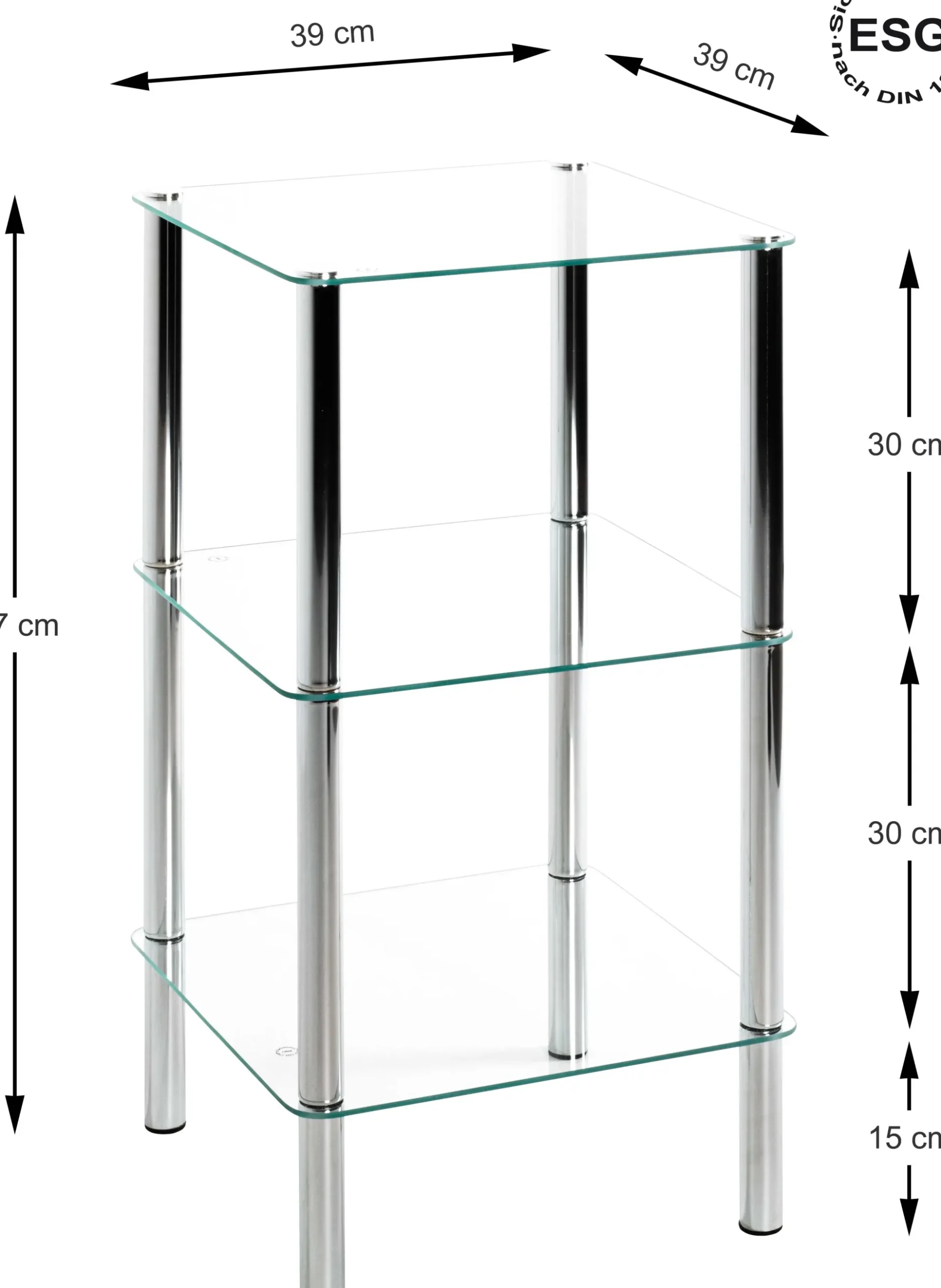 Haku Quadratischer Beistelltisch Bas - 39x39x75 cm - Chromstahl/Sicherheitsglas