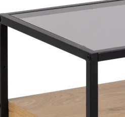 Quadratischer Nachttisch aus roher Eiche, Rauchglas und Stahl