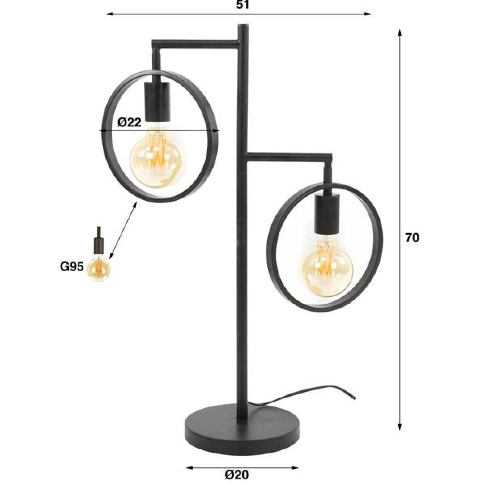 Emob Rien Tischleuchte für 2 Lichtquellen - Holzkohle