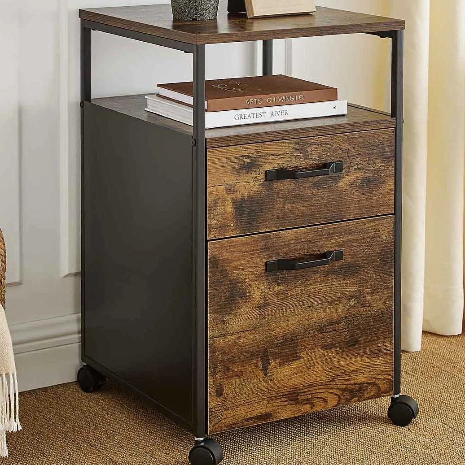 Rollbarer Büro-Aktenschrank mit Rädern, 2 Schubladen, 50kg