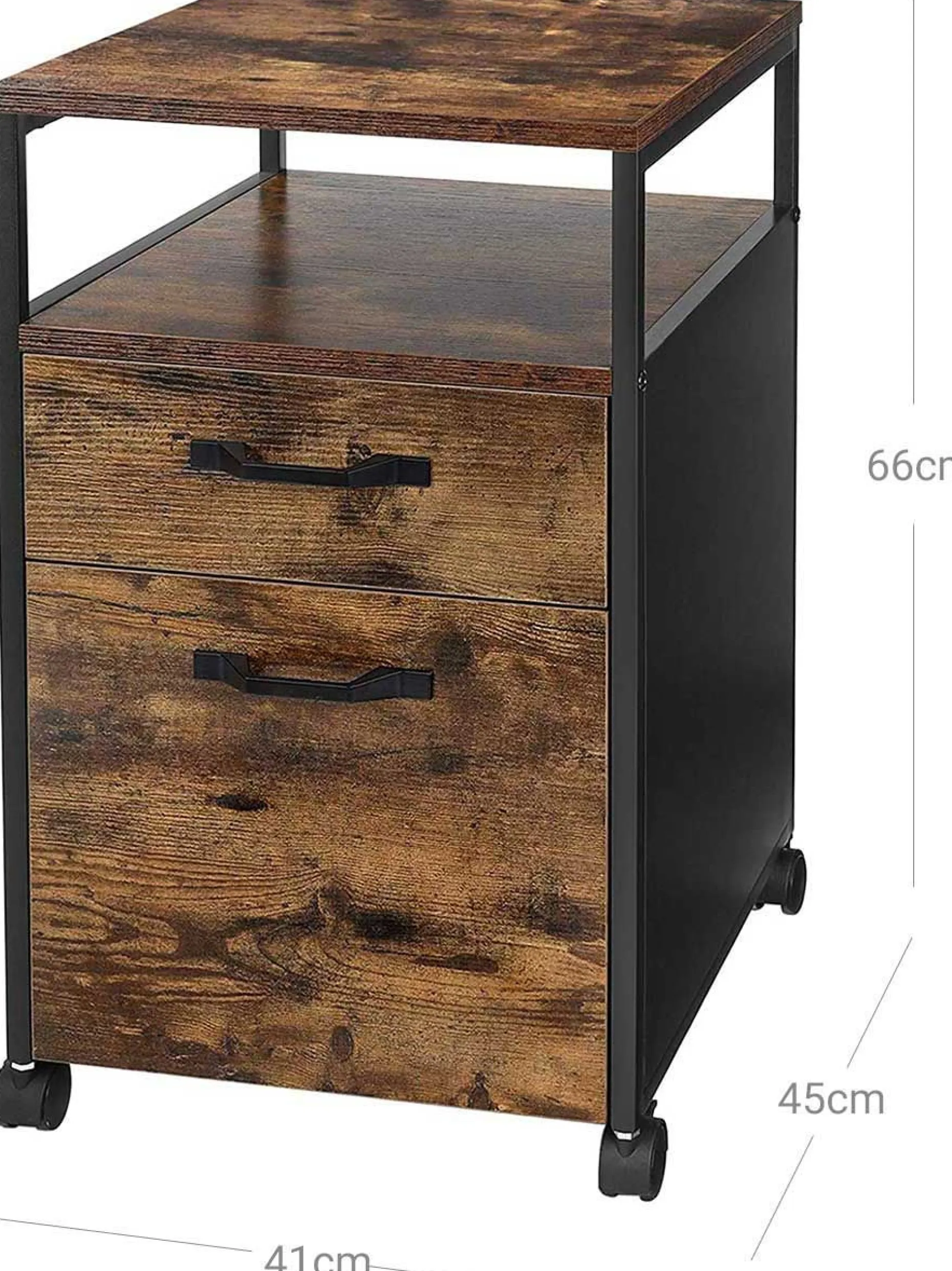 Rollbarer Büro-Aktenschrank mit Rädern, 2 Schubladen, 50kg