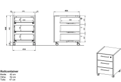 Rollcontainer Robert 3 Schubladen - Anthrazit/Eiche