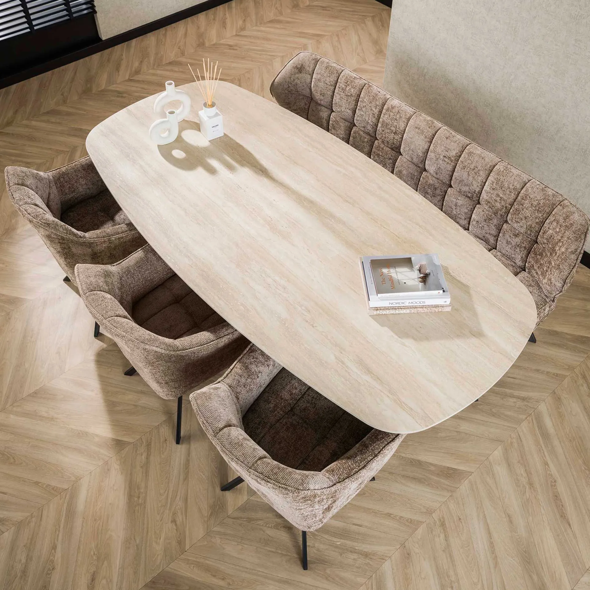 Emob Romano Danish Oval Esstisch 215 cm / 3D Keramik Travertin