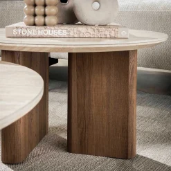 Emob Romano Runder Keramischer Travertin Couchtisch Set/2
