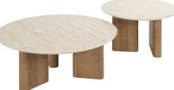 Emob Romano Runder Keramischer Travertin Couchtisch Set/2