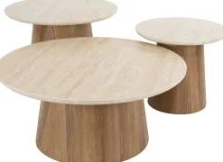 Emob Romano Runder Keramischer Travertin Couchtisch Set/3
