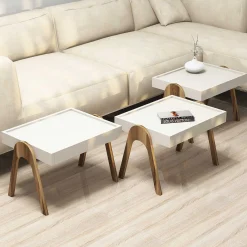 Emob Roma Satztisch (3-teilig) | 100 % MELAMIN | Walnuss, Creme