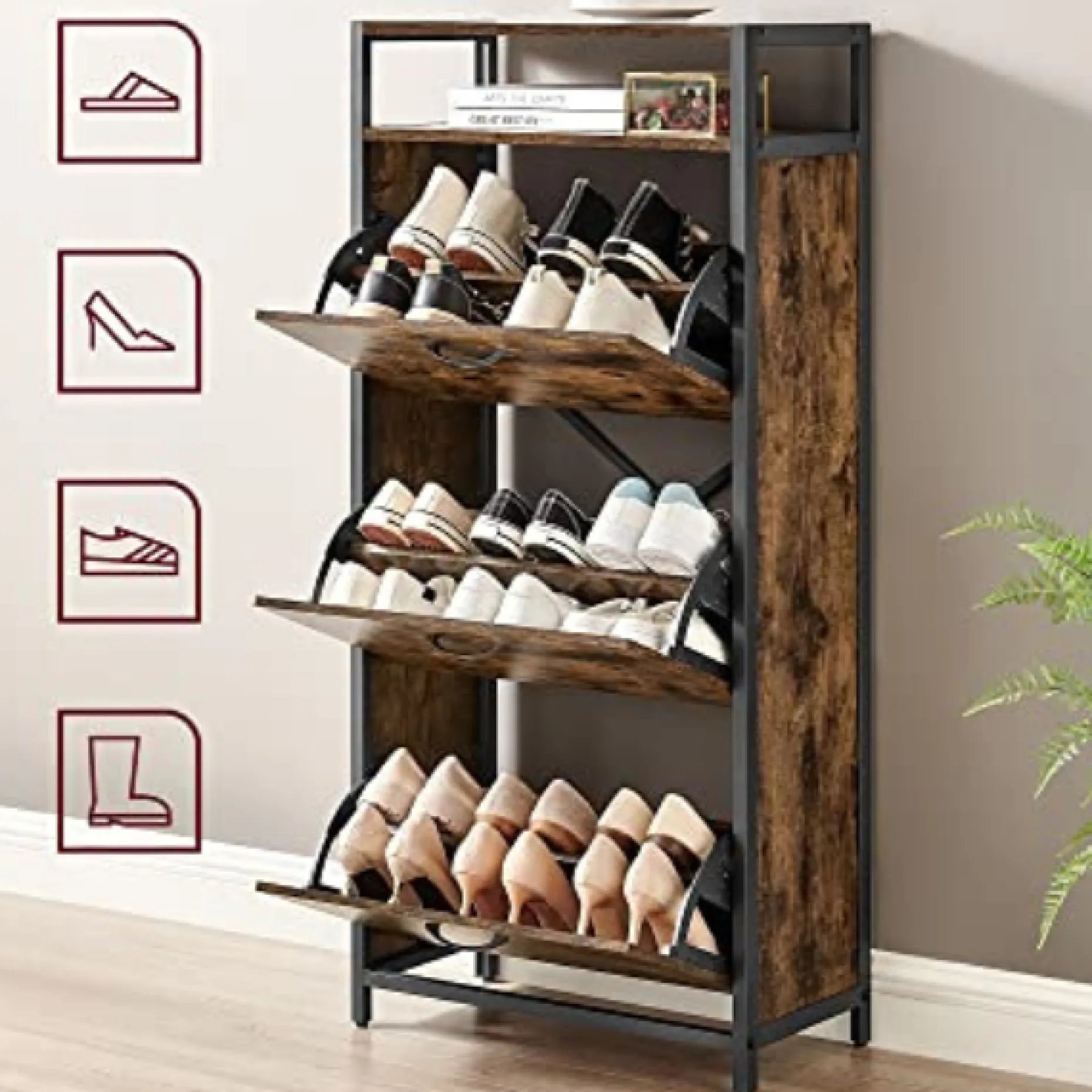 Rustikaler Schuhschrank - für 15-18 Paare, offenes Fach