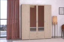 Salvador Kleiderschrank mit Spiegel, 4 Türen und 2 Schubladen - jackson oak