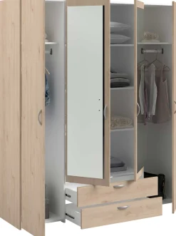 Salvador Kleiderschrank mit Spiegel, 4 Türen und 2 Schubladen - jackson oak