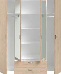 Salvador Kleiderschrank mit Spiegel, 4 Türen und 2 Schubladen - jackson oak