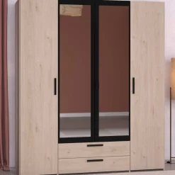Salvador Kleiderschrank mit Spiegel, 4 Türen und 2 Schubladen - jackson oak/schwarz