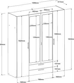 Salvador Kleiderschrank mit Spiegel, 4 Türen und 2 Schubladen - jackson oak/schwarz