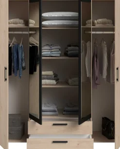 Salvador Kleiderschrank mit Spiegel, 4 Türen und 2 Schubladen - jackson oak/schwarz