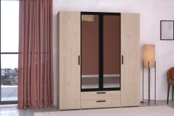 Salvador Kleiderschrank mit Spiegel, 4 Türen und 2 Schubladen - jackson oak/schwarz