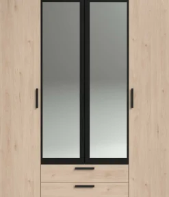 Salvador Kleiderschrank mit Spiegel, 4 Türen und 2 Schubladen - jackson oak/schwarz