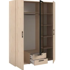 Salvador Kleiderschrank mit Spiegel, 3 Türen und 2 Schubladen - jackson oak/schwarz