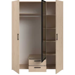Salvador Kleiderschrank mit Spiegel, 3 Türen und 2 Schubladen - jackson oak/schwarz