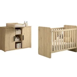 SammieBabyzimmer : Ausziehbares Bett, Kommode mit Wickeltisch - Eichendekor