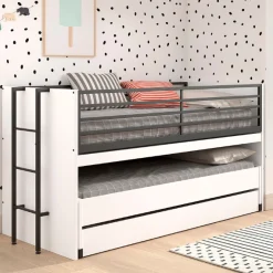 Sammie Halbhochbett 90x200cm mit 2 Betten, Bettkasten und Schreibtisch - weiß