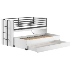 Sammie Halbhochbett 90x200cm mit 2 Betten, Bettkasten und Schreibtisch - weiß