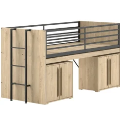 Sammie Halbhochbett 90x200cm - mit Schreibtisch und Kommode - Eiche Dekor