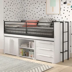Sammie Halbhohes Bett 90x200cm - mit Schreibtisch und Stauraum - weiß