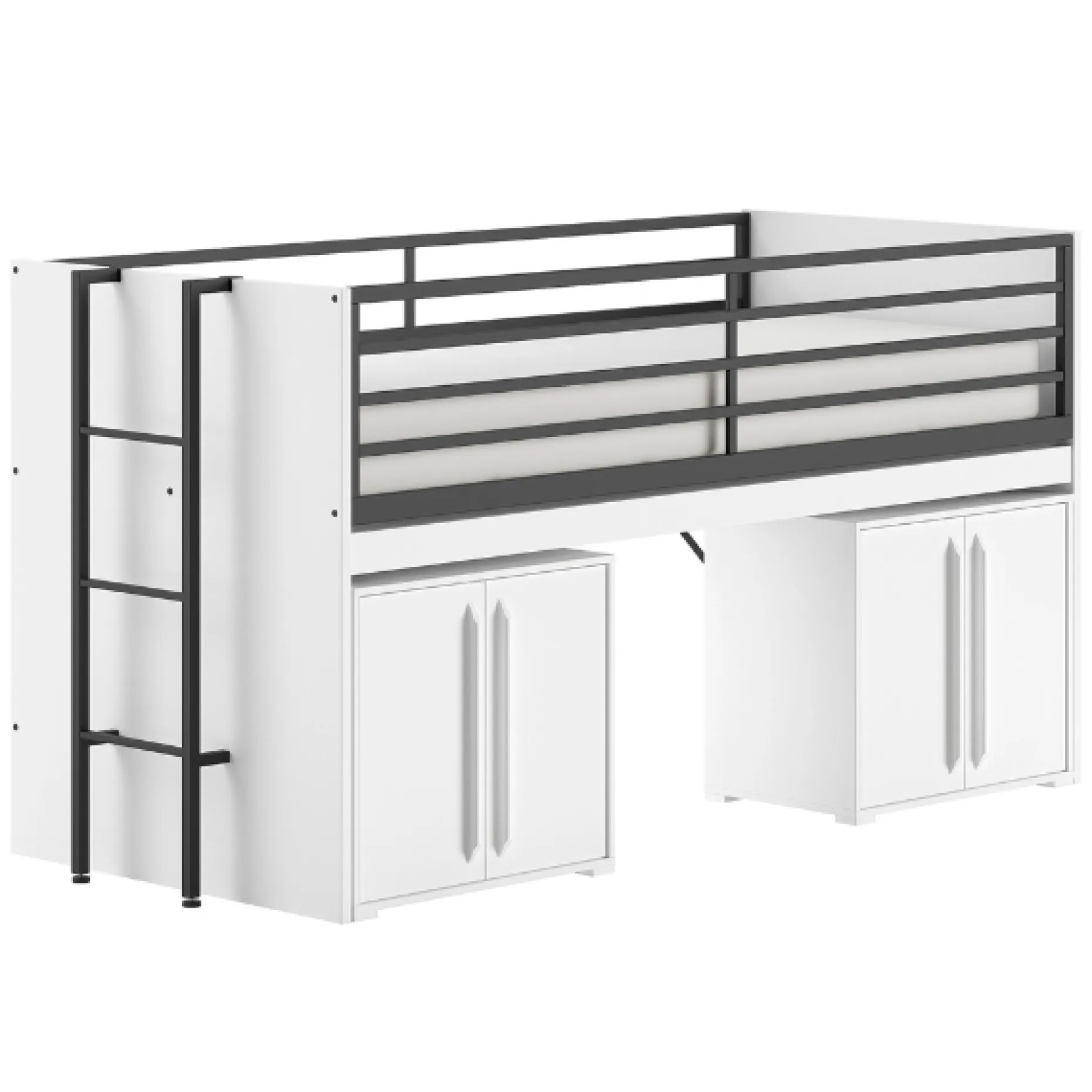 Sammie Halbhohes Bett 90x200cm - mit Schreibtisch und Kommode - weiß