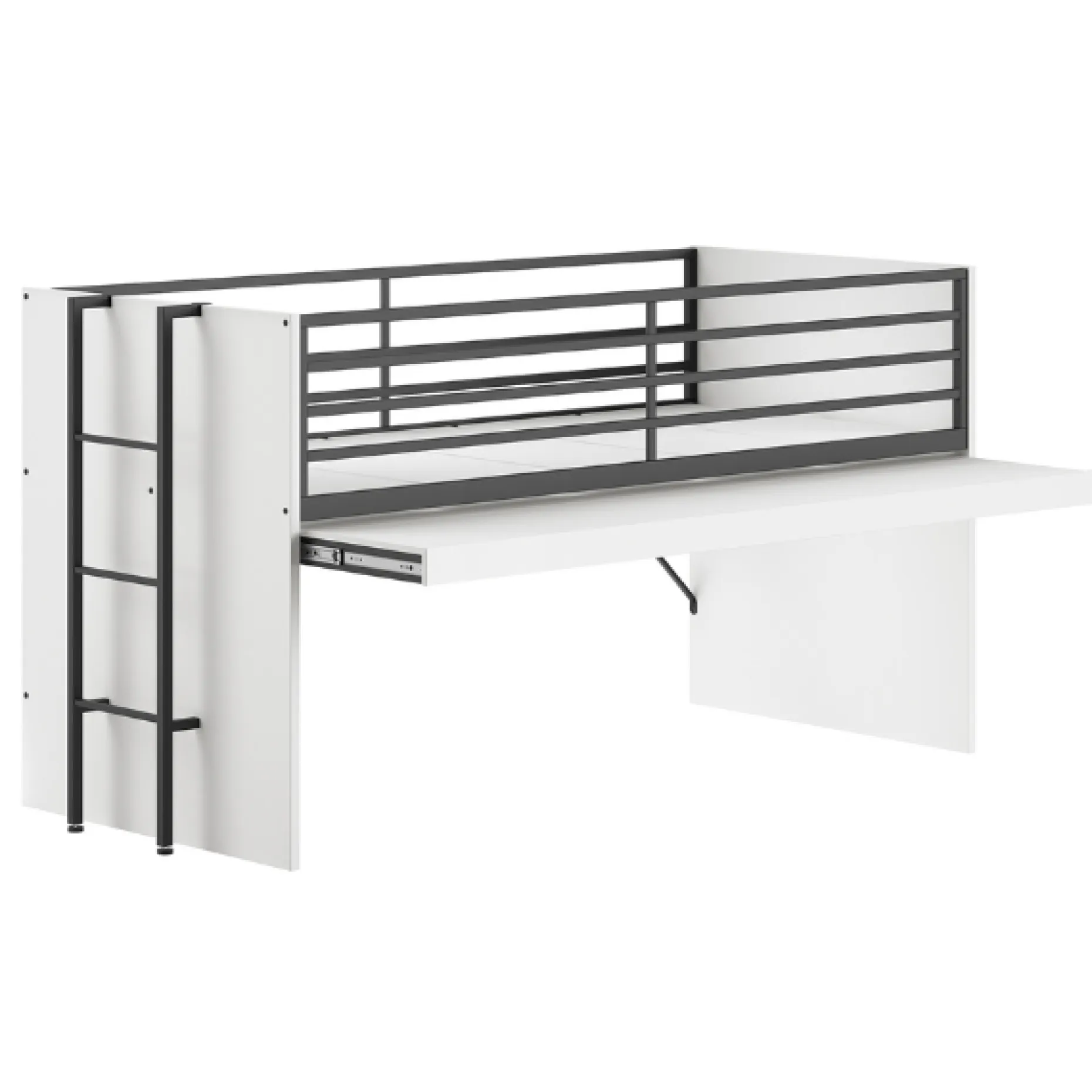 Sammie Halbhohes Bett 90x200cm - mit Schreibtisch und Kommode - weiß