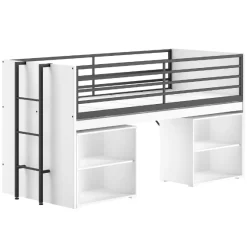 Sammie Halbhohes Bett 90x200cm - mit Schreibtisch und Bücherregal - weiß