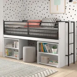 Sammie Halbhohes Bett 90x200cm - mit Schreibtisch und Bücherregal - weiß